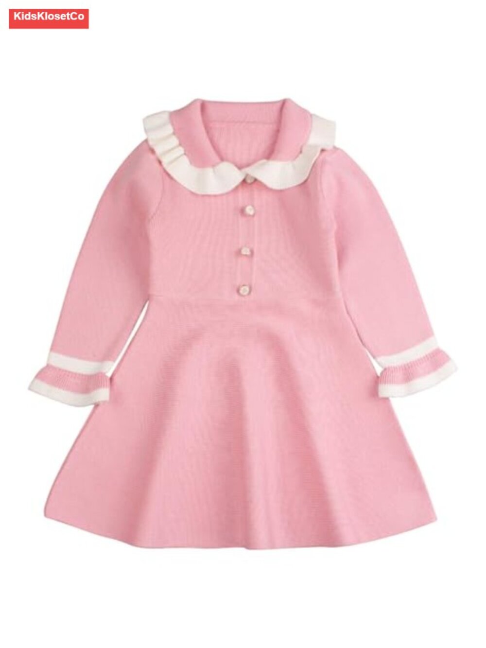 Ruffled Sweater Dress for Toddler Girls, Soft Warm Knit V-Neck, Fall Winter